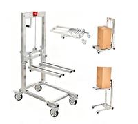 Manual Material Lift Stacker, Foldable Forklift with 33.5in Max Lift Height, 132lb Load, Portable Pallet Truck Dolly for Warehouse Factory