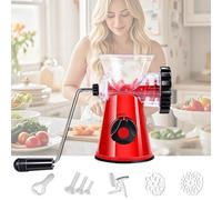 Manual Meat Grinder, 6-in-1 Sausage Filling Machine with Heavy Duty Powerful Suction Base, Manual Multifunctional Meat Mincer Machine for Home Use, Sausage Maker for Beef, Mince, Vegetables, Noodles