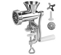 Manual Meat Grinder, Aluminum Alloy Meat Mincer, Sausage Maker with White Handle & Tabletop Clamp & Enema Tube, Mincer Machine for Meats, Vegetable, Noodles, Pepper, Nuts