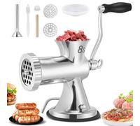 Manual Meat Grinder, Multi-Functional Stainless Steel Meat Mincer Grinder with 4.5mm/8mm Plate, Effortless Hand Crank for Fresh Ground Beef, Sausages & Pet Food, Compact, Dishwasher Safe