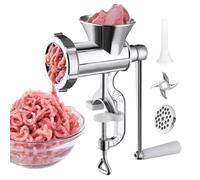 Manual Meat Grinder with Hand Crank, Heavy Manual Food Meat Grinder - Hand Operated Meat Grinder with 3 Sausage Filling Nozzles | For Household, Dorm, Restaurant, Apartment, Rental Ratio, Beef Pepper