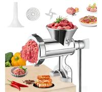 Manual Meat Grinder with Sausage Stuffer, Wooden Handle Mincer Machine with Enema Tube & Tabletop Clamp, Meat Mincers for Home Use (Meat, Vegetable, Pepper, Noodles)