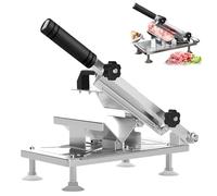 Manual Meat Slicer,Upgraded Stainless Steel Meat Cutter for Beef Mutton Bacon, Adjustable Thickness, Easy to Clean, Home Food Slicing Machine Vegetable Slicer, for Cold Cuts, Cheese, Bread (Silvery)