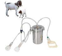 Manual Milking Machine, 2L 7.7x4.6in Portable Stainless Steel Bottle Milking Kit Dual Head Tube Hand Vacuum Pump for Goat Cow Milk Plant Farm