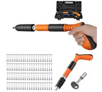 Manual Mini Nail Gun Kit, 4 Gears Adjustable Wall Fastening Tool, Air Nailer for Ceiling, Low Noise Wire Hider (1 Cordless Gun + 100 Nails)