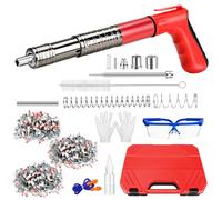 Manual Nail Gun with 100 Round Nails+100 Pipe Nails, 5 Gears Nail Guns for Steel & Concrete, Portable Nail Gun for Ceiling/Wire Hider with Gloves