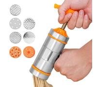 Manual Noodle Maker - 7 Inch Pasta Press | Stainless Steel Kitchen Tool - Hand-Cranked Noodle Machine with 7 Interchangeable Molds for Thick Thin Square Spaghetti and Vermicelli, Easy to Clean Design