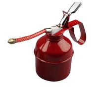 Manual Oil Can - American Style Pump Oiler, 300cc 500cc | Metal Lubrication, Flexible Hose Spout | Iron Engine Oiler, Car Bike Mechanical Maintenance Tool, Red Automotive Fluid Container