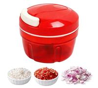 Manual Onion Cutter with Hand Pull String & Stainless Steel Blades, 300 ml Kitchen Garlic Chopper, Food Multi-Chopper, Shredder for Fruits, Onions, Nuts, Meat, Vegetables (Red)