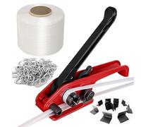 Manual Pallet Strapping Kit with Tensioner, 50M Polyester Strapping Band, 100 Metal Buckles, 50 Protective Corners | Pallet Strapping Tools Kit for Secure Bundling & Shipping