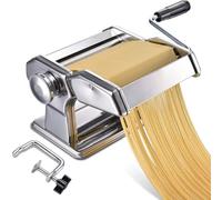 Manual Pasta Machine, Split Pasta Maker, Stainless Steel Pasta Machine - Attachments for Lasagna Sheets, Tagliatelle & Spaghetti - Includes Table Holder and Non-Slip Base