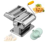 Manual Pasta Maker Machine and Gyoza Maker, Stainless Steel Noodle Machine with Pasta Roller and Cutter, Noodle Make with Adjustable Thickness Settings, for Fresh Spaghetti, Lasagna, Dumpling