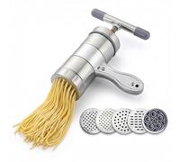 Manual Pasta Maker, Stainless Steel Handheld Noodle Press with 5 Shape Discs, Portable Machine for Fresh Spaghetti, Fettuccine, Ramen
