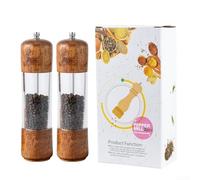 Manual Pepper Grinder with Clear Acrylic Body and Wooden Salt Mill for Adjustable Coarseness and Reliable Daily Use (8 inch two-piece set)