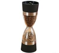 Manual pepper grinder with funnel shape and dual head adjustable grind, stainless steel resistant build, low content indicator, and refillable with ease (Black)