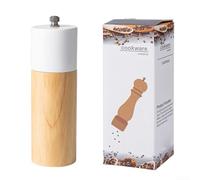 Manual Pepper Mill Oak Wood Salt Grinder Ceramic Core Adjustable Grind Settings Modern Black White Design for Dining Table 20cm(White（1）)