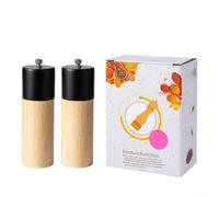 Manual Pepper Mill Oak Wood Salt Grinder Ceramic Core Adjustable Grind Settings Modern Black White Design for Dining Table 20cm(Black（2）)