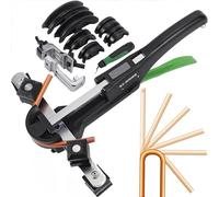 Manual Pipe Bender for 6-22mm Tubing, Ratchet Tool with Cutters & Deburring Reamer, 90° Bend for Soft Copper/Brass Pipes, Includes 7 Bending Dies