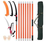 Manual Pole Saw, 7.3-27 ft Extendable Tree Pruner, Sharp Steel Blade and Scissors High Branches Trimming, Branch Trimmer with Lightweight 8 Fiberglass Handles, for Pruning Palms and Shrubs