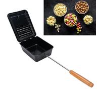 Manual Popcorn Pan Iron Grill Tray with Wood Handle for Home Camping Backyard Stovetop Handcrafting Snacks Even Heating Sturdy Long Lasting Easy to