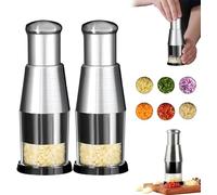 Manual Pressed Chopper, Pressed Garlic Chopper Stainless Steel Hand Food Chopper Garlic Press, Multi-Functional Manual Garlic Press, for Mincing Garlic, Slicing Peppers and Onions (2 Pcs)