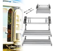 Manual Pull Out Retractable One/Two Step RV Camper Platform Steps,Anti-Slip Stairs, 330Lbs Capacity,Aluminum RV Door Entry Steps for Motorhomes Trailers Trucks DoubleLayer-ManualWithoutLight