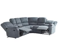 Manual Recliner Corner Sofa 5 Seater ROKKE Fabric Grey Left Hand