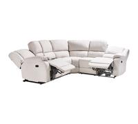 Manual Recliner Corner Sofa 5 Seater ROKKE Fabric Light Beige with USB Port Left Hand