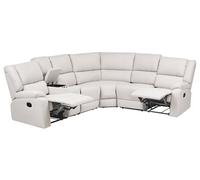 Manual Recliner Corner Sofa 5 Seater ROKKE Fabric Off-White Light Beige Left Hand