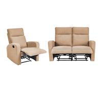 Manual Recliner Living Room Set 3 Seater VERDAL Velvet Light Brown