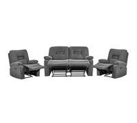 Manual Recliner Living Room Set 4 Seater BERGEN Fabric Graphite Grey