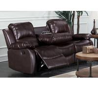 Manual Recliner Sofa In Brown Faux Leather 3 Seater Sofa