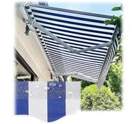 Manual Replacement Canopy Fabric for Outdoor Patio Garden Deck Balcony - Weather-Resistant Polyester Sun Shade Cover in Blue/White Stripes (Fabric Only)