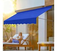 Manual Retractable 59"/118" Patio AwningNo Drill Installation UV Protection Crank Handle & Adjustable HeightBlue 350 x 120cm for Outdoor Shade Solutions