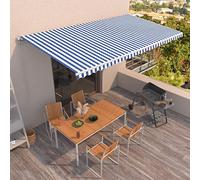Manual Retractable Awning 600x350cm - Blue & White Powder-Coated Aluminum Frame UV-Resistant & Water-Repellent Perfect for Garden Balcony Patio Outdoor Shade