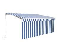 vidaXL Manual Retractable Awning with Blind&LED 3.5x2.5m Blue&White Awning Set