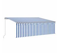 vidaXL Manual Retractable Awning with Blind&LED 4.5x3m Blue&White Patio Awning