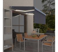 vidaXL Manual Retractable Awning with Blind&LED 3x2.5m Blue&White Awning Set