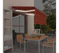 vidaXL Manual Retractable Awning with Blind&LED 3x2.5m Orange&Brown Awning Set