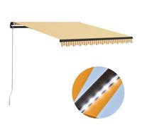 vidaXL Manual Retractable Awning with LED 300x250cm Yellow and White Canopy