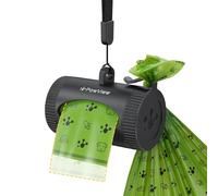 Manual Retractable Dog Poop Bag holder,Hands-Free Hook for Lead Mounted Waste Bag Dispenser for Dogs,Durable, Waterproof Design for Daily Walks,Includes 15 Lavender-Scented Waste Bags (Black)