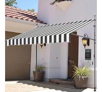 Manual Retractable Outdoor Canopy for Windows & Doors No-Drill Installation with Crank Height Adjustable Ideal for Balconies & Entrances - Gray Stripe