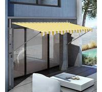 Manual Retractable Patio Awnings Adjustable Angle & Height No Drill Installation Outdoor Sun Shelter for Windows & Doors UV Protection Canopy Yellow & White Design