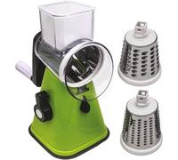 Burwells Manual Vegetable Fruit Cheese Slicer Suction Base Rotary Grater Shredder Slicer Hand Operated Crank Grinder Cutter 3 Stainless Steel Drum Blades Green Mandoline Multi-Function Round Rotary