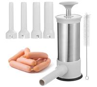 Manual Sausage Stuffer with 4 Tubes, 1.5 L Stainless Steel Vertical Maker, Easy to Use, Includes Cleaning Brush