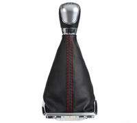 Manual Shift Knob 5 Speed with Boot Cover for Ford Focus MK2 2005-2007, Silver ABS Gear Head, Red Stitched PU Leather Boot, 1.2cm Hole Diameter Interior Upgrade