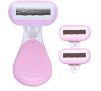 Manual Short Handle Shaver for Armpit and Leg Hair, Woman Shaver, Ladies Electric Shaver, Gentle Razors for Women Shaving, Reusable Washable, with 2 Replacement Head (Pink)
