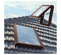 Manual Skylight Window, Sloped Flat Roof Lighting Well Window with Double Tempered Glass, Sun Room Roof Skylights for Home/Attic/Basement Daylighting, Brown, L*W 24x26in/60x65cm