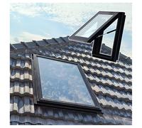 Manual Skylight Window, Sloped Flat Roof Lighting Well Window with Double Tempered Glass, Sun Room Roof Skylights for Home/Attic/Basement Daylighting, Black, L*W 34x35in/85x90cm