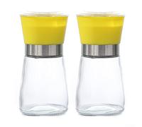 Manual Stainless Steel Spice Grinder With Glass Container For Grinding Peppercorns Herbs Coffee Beans, Compact Kitchen Gadget For Home(A short yellow)